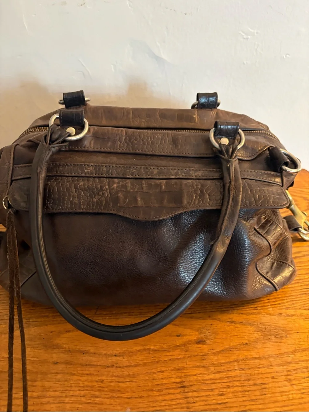 Classic Dark Brown Leather Messenger Bag with Top Handles